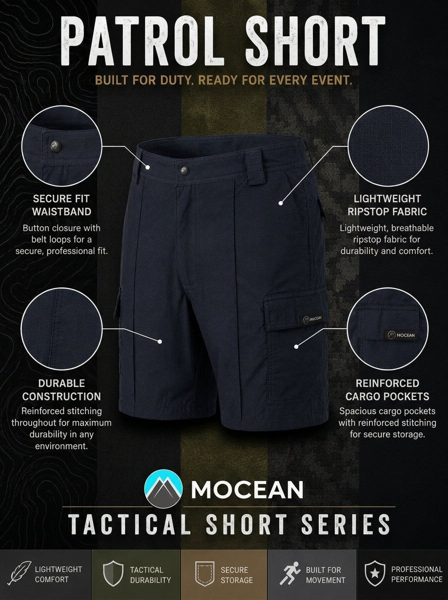 Mocean 1059 Patrol Tactical Short Quick-Dry for Cycling Lightweight Mens Cargo Shorts Stretchable Fabric Work Shorts for Men