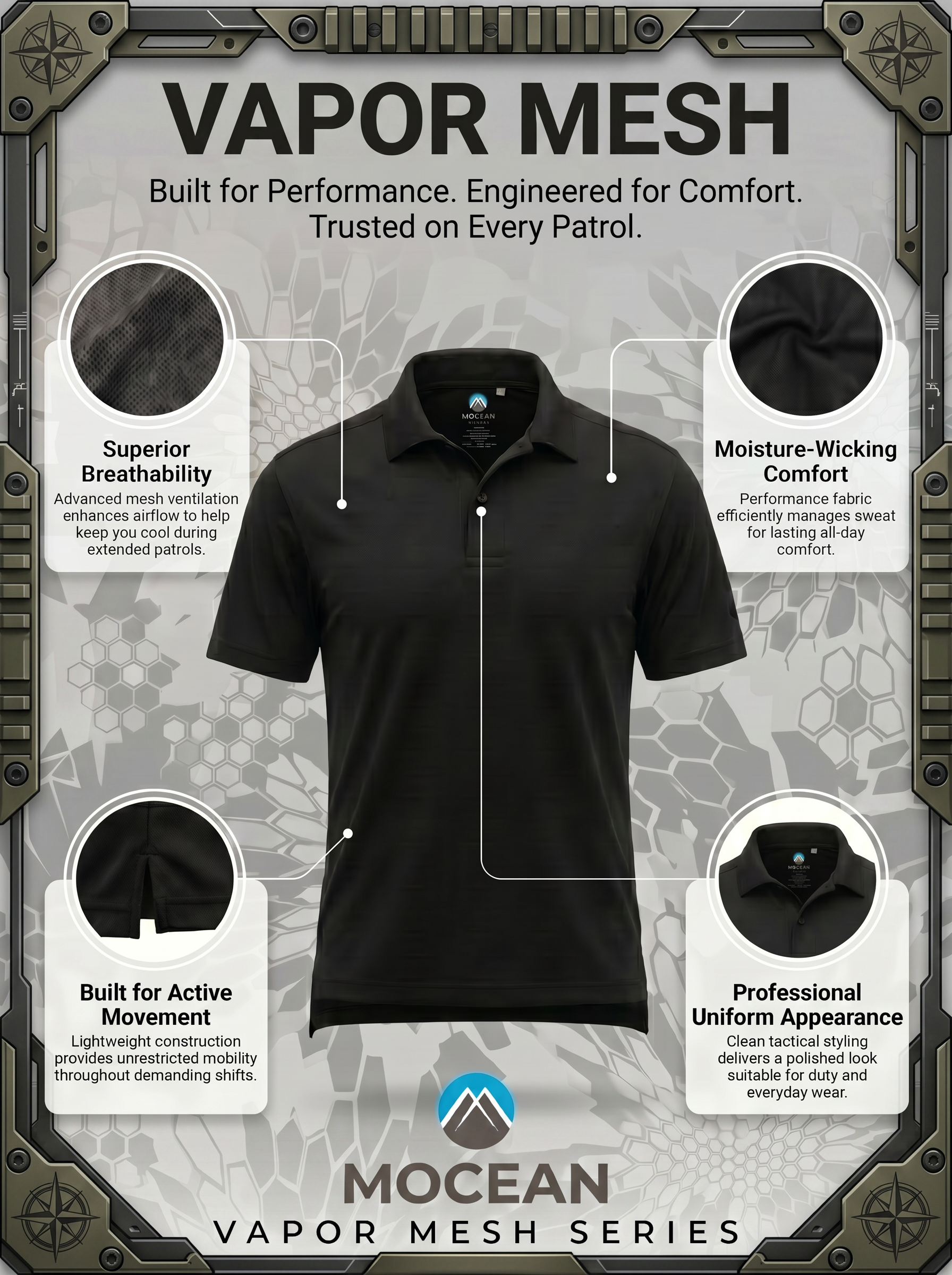MOCEAN 352N Men Tactical Polo Shirt Moisture-Wicking Quick-Dry Polo Shirts for Men Oversized Fit Body Armor Mens Shirts