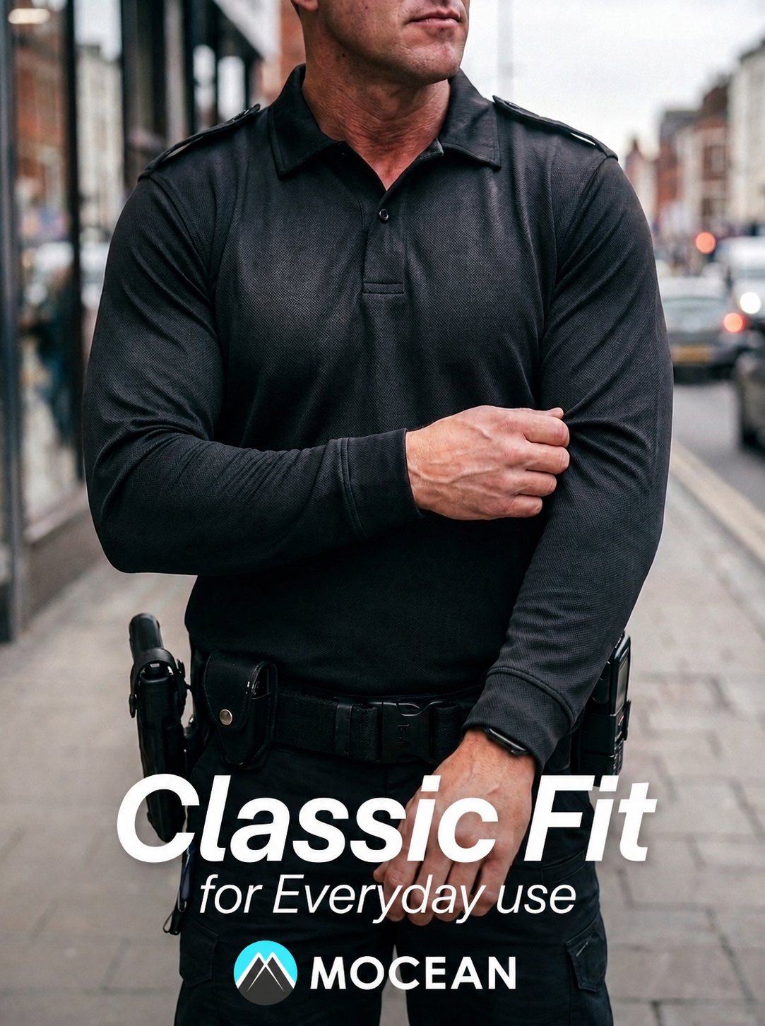 MOCEAN 353 Vapor Piqué Long Sleeve Polo Shirt for Men Tactical Shirt with Epaulettes and Mic Keepers, Quick-Dry Tactical Gear